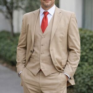 Wehilion Men's Suit Beige Size M (40/34) — Elegant Formal 3 Piece Set